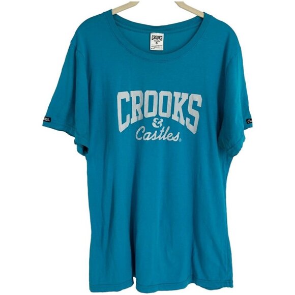 Crooks &  Castles Blue Logo Print Short Sleeve women’s Graphic T-Shirt size L - Picture 1 of 10